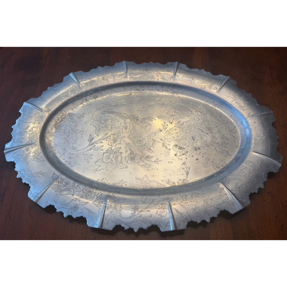 Vintage Forman Family Inc. Pressed Aluminum Oval Serving Platter - 19.5"
